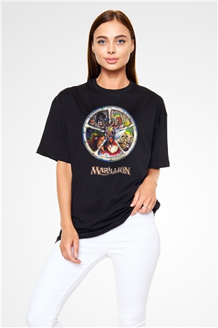 Marillion Baskılı Unisex Siyah Oversize Tişört - Tshirt