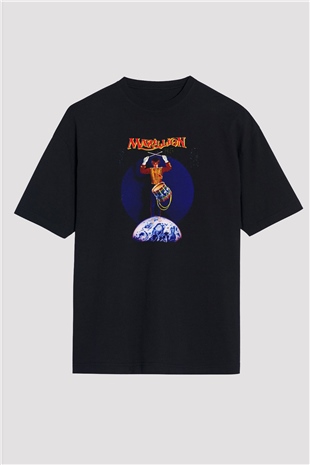 Marillion Baskılı Unisex Siyah Oversize Tişört - Tshirt