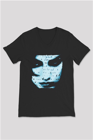 Marillion Baskılı Unisex Siyah V Yaka Tişört - Tshirt