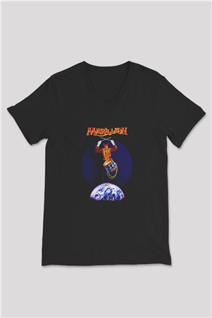 Marillion Baskılı Unisex Siyah V Yaka Tişört - Tshirt