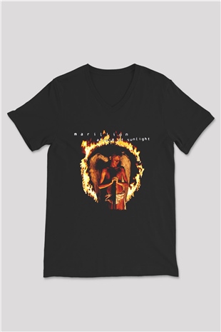 Marillion Baskılı Unisex Siyah V Yaka Tişört - Tshirt