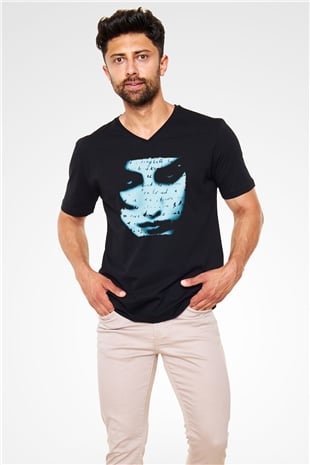 Marillion Baskılı Unisex Siyah V Yaka Tişört - Tshirt