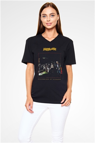 Marillion Baskılı Unisex Siyah V Yaka Tişört - Tshirt