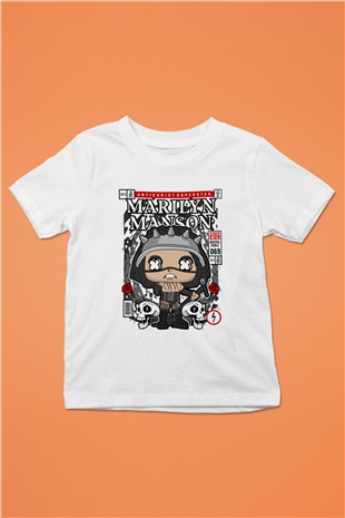 Marilyn Manson Baskılı Unisex Beyaz Çocuk Tişört
