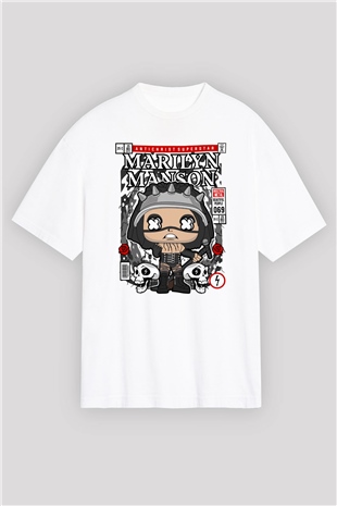 Marilyn Manson Baskılı Unisex Beyaz Oversize Tişört