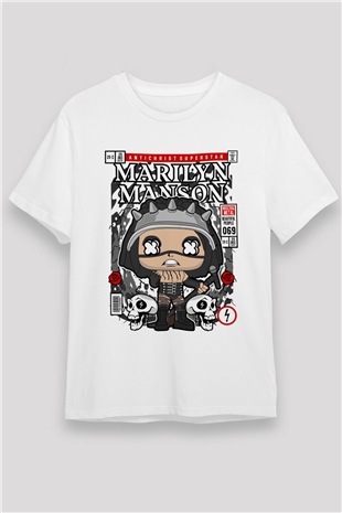 Marilyn Manson Baskılı Unisex Beyaz Tişört
