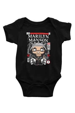 Marilyn Manson Baskılı Unisex Siyah Bebek Body - Zıbın