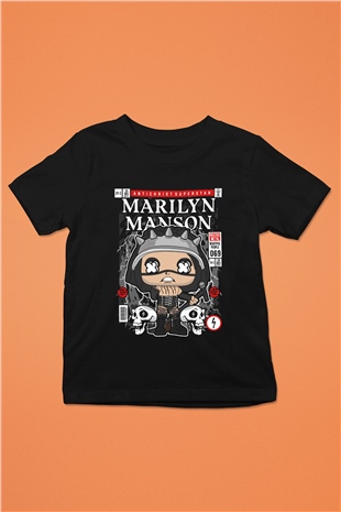 Marilyn Manson Baskılı Unisex Siyah Çocuk Tişört