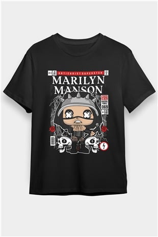 Marilyn Manson Baskılı Unisex Siyah Tişört