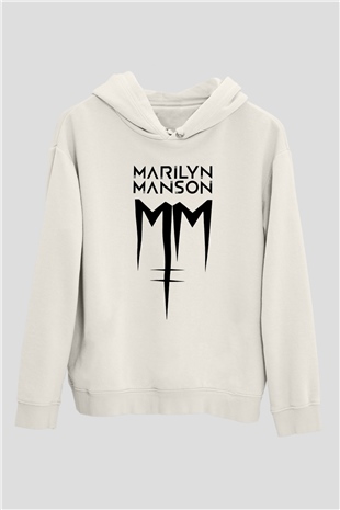 Marilyn Manson Beyaz Unisex Kapşonlu Sweatshirt