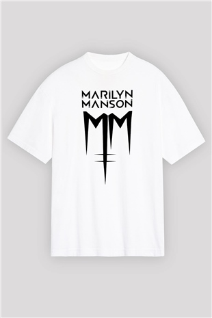 Marilyn Manson Beyaz Unisex Oversize Tişört T-Shirt