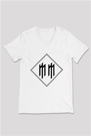 Marilyn Manson Beyaz Unisex V Yaka Tişört T-Shirt