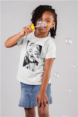 Marilyn Monroe Baskılı Beyaz Unisex Çocuk Tişört