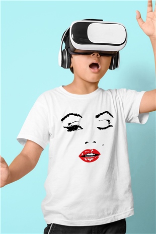 Marilyn Monroe Baskılı Beyaz Unisex Çocuk Tişört