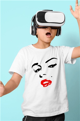 Marilyn Monroe Baskılı Beyaz Unisex Çocuk Tişört