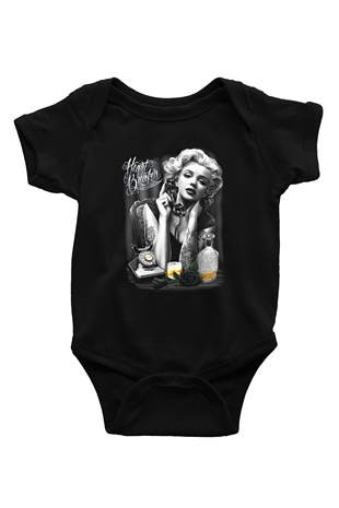 Marilyn Monroe Baskılı Siyah Bebek Body - Zıbın