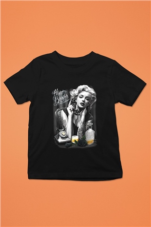 Marilyn Monroe Baskılı Siyah Unisex Çocuk Tişört