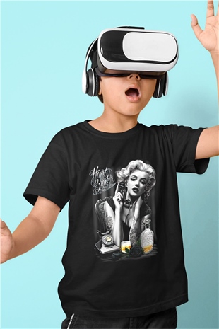 Marilyn Monroe Baskılı Siyah Unisex Çocuk Tişört