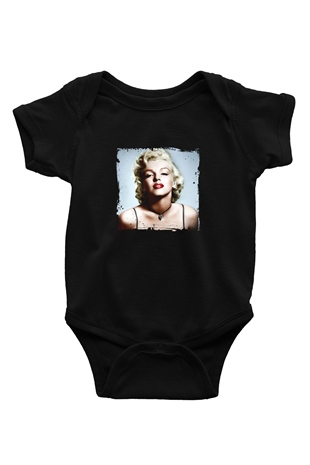 Marilyn Monroe Baskılı Unisex Siyah Bebek Body - Zıbın