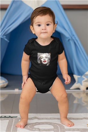 Marilyn Monroe Baskılı Unisex Siyah Bebek Body - Zıbın