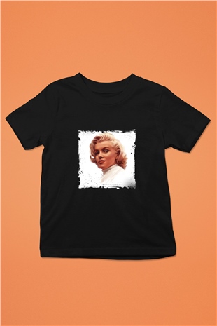 Marilyn Monroe Baskılı Unisex Siyah Çocuk Tişört
