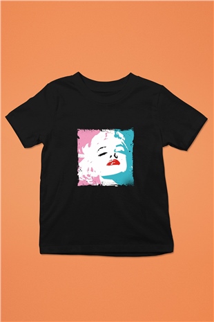 Marilyn Monroe Baskılı Unisex Siyah Çocuk Tişört