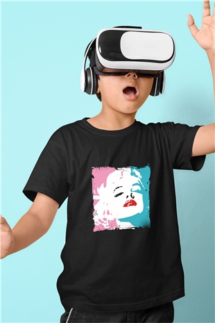 Marilyn Monroe Baskılı Unisex Siyah Çocuk Tişört