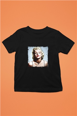 Marilyn Monroe Baskılı Unisex Siyah Çocuk Tişört