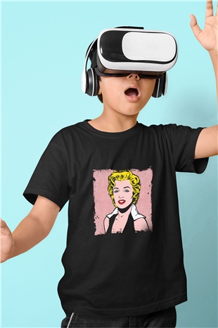 Marilyn Monroe Baskılı Unisex Siyah Çocuk Tişört