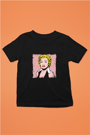 Marilyn Monroe Baskılı Unisex Siyah Çocuk Tişört