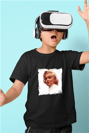 Marilyn Monroe Baskılı Unisex Siyah Çocuk Tişört
