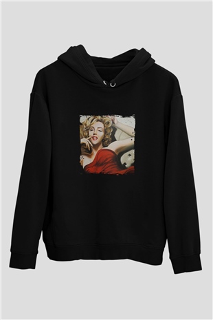 Marilyn Monroe Baskılı Unisex Siyah Hoodie