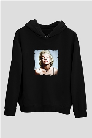 Marilyn Monroe Baskılı Unisex Siyah Hoodie