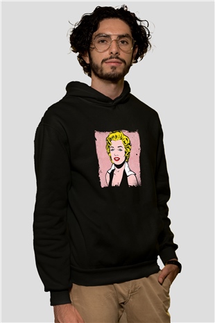 Marilyn Monroe Baskılı Unisex Siyah Hoodie