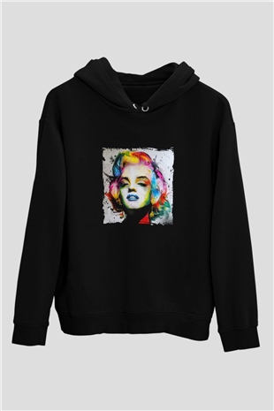 Marilyn Monroe Baskılı Unisex Siyah Hoodie