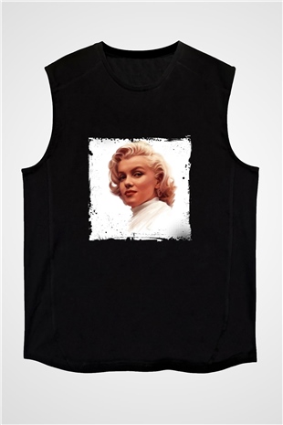 Marilyn Monroe Baskılı Unisex Siyah Kolsuz Tişört