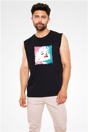 Marilyn Monroe Baskılı Unisex Siyah Kolsuz Tişört
