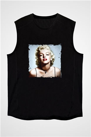 Marilyn Monroe Baskılı Unisex Siyah Kolsuz Tişört