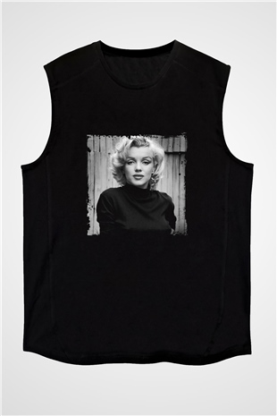 Marilyn Monroe Baskılı Unisex Siyah Kolsuz Tişört