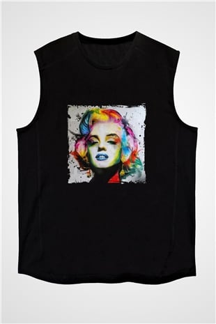 Marilyn Monroe Baskılı Unisex Siyah Kolsuz Tişört