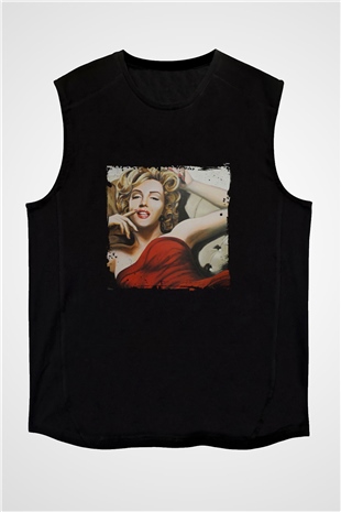 Marilyn Monroe Baskılı Unisex Siyah Kolsuz Tişört