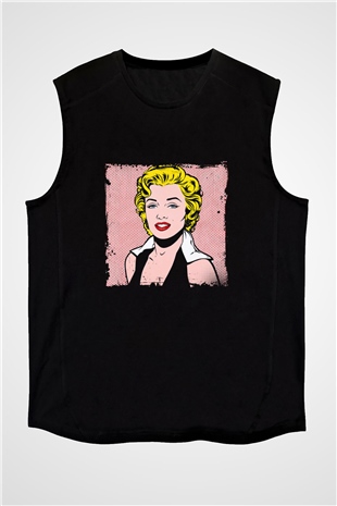 Marilyn Monroe Baskılı Unisex Siyah Kolsuz Tişört