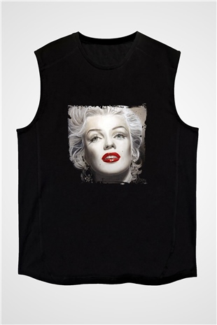 Marilyn Monroe Baskılı Unisex Siyah Kolsuz Tişört