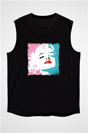 Marilyn Monroe Baskılı Unisex Siyah Kolsuz Tişört