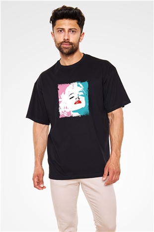 Marilyn Monroe Baskılı Unisex Siyah Oversize Tişört
