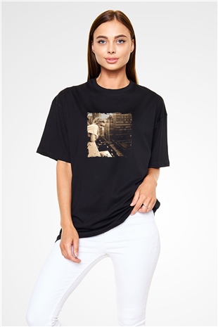 Marilyn Monroe Baskılı Unisex Siyah Oversize Tişört