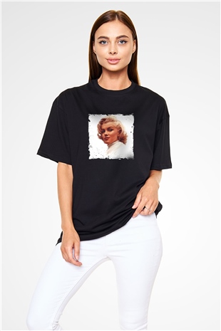 Marilyn Monroe Baskılı Unisex Siyah Oversize Tişört