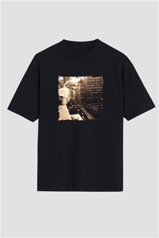 Marilyn Monroe Baskılı Unisex Siyah Oversize Tişört