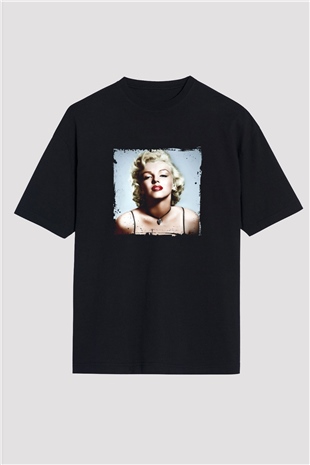 Marilyn Monroe Baskılı Unisex Siyah Oversize Tişört