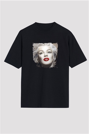Marilyn Monroe Baskılı Unisex Siyah Oversize Tişört